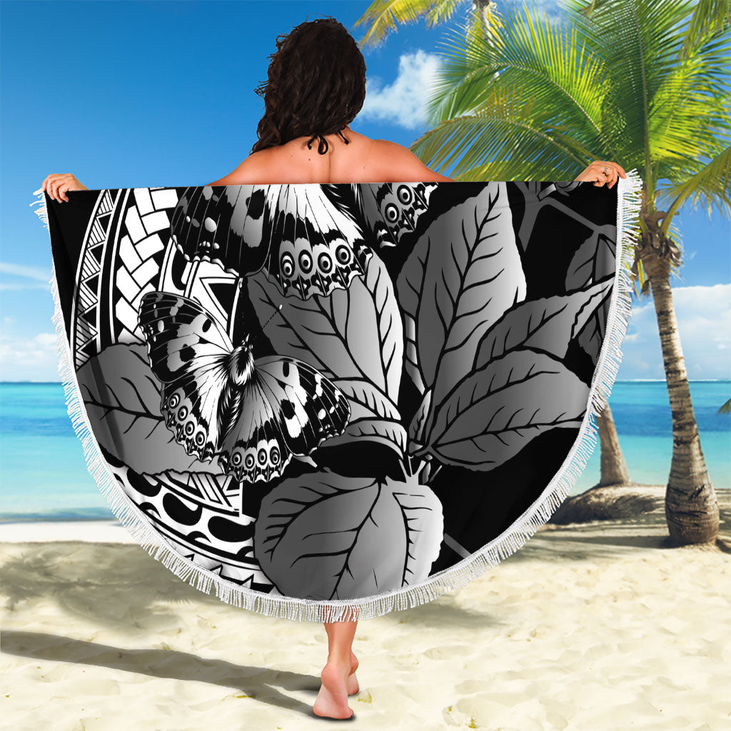 Kamehameha Butterfly Hawaii Beach Blanket Hawaiian Pulelehua Mamaki Black Color LT14 - Polynesian Pride