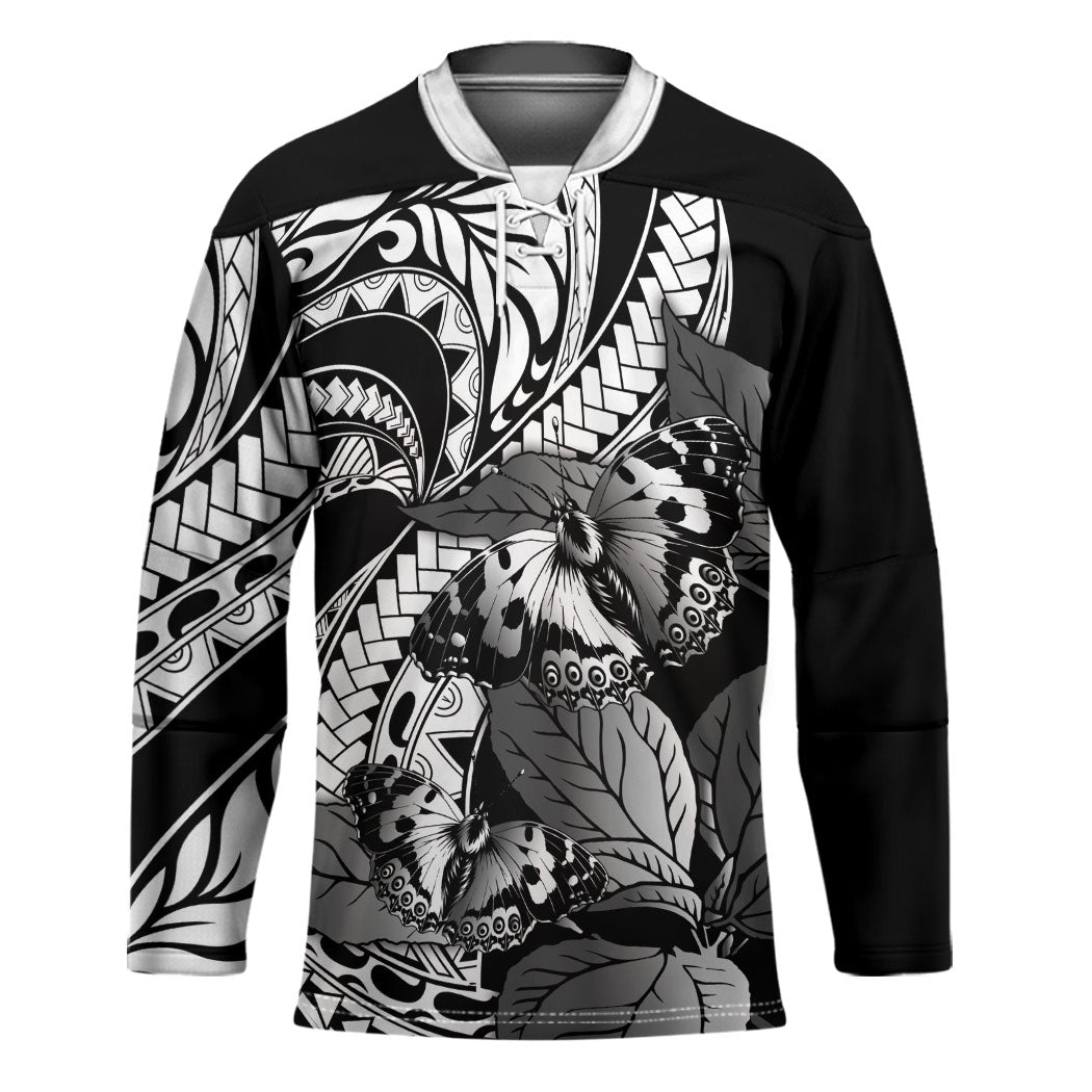 Kamehameha Butterfly Hawaii Hockey Jersey Hawaiian Pulelehua Mamaki Black Color LT14 Unisex Black - Polynesian Pride