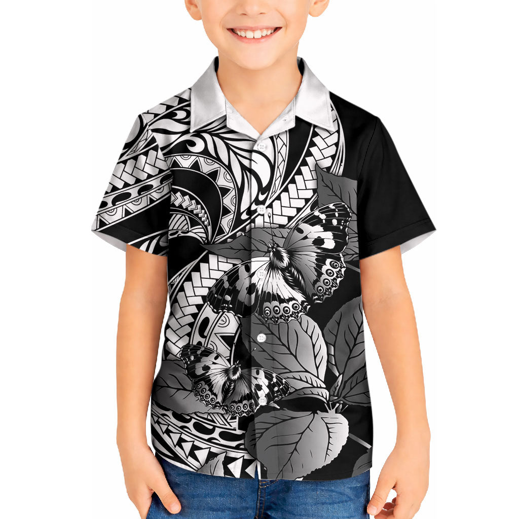 Kamehameha Butterfly Hawaii Kid Hawaiian Shirt Hawaiian Pulelehua Mamaki Black Color LT14 Kid Black - Polynesian Pride