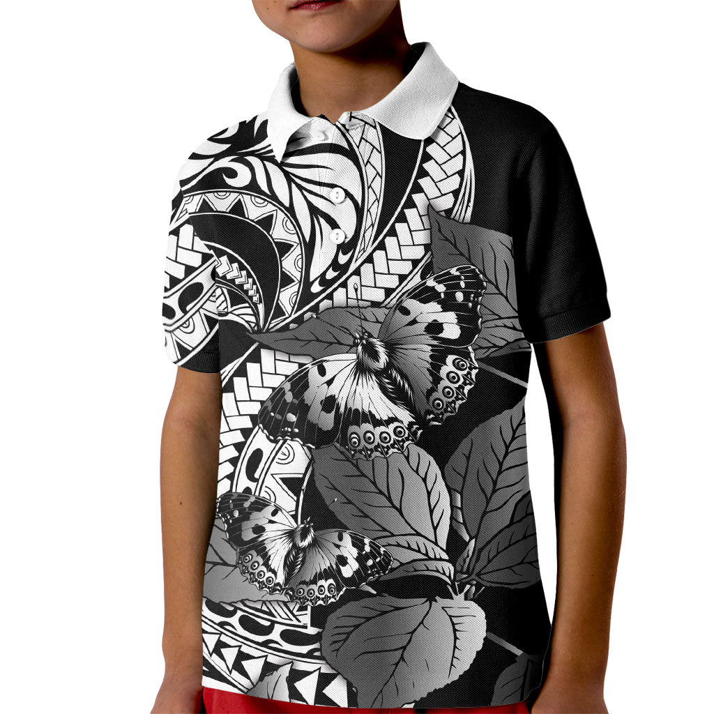 Kamehameha Butterfly Hawaii Kid Polo Shirt Hawaiian Pulelehua Mamaki Black Color