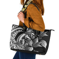 Kamehameha Butterfly Hawaii Leather Tote Bag Hawaiian Pulelehua Mamaki Black Color LT14 Black - Polynesian Pride