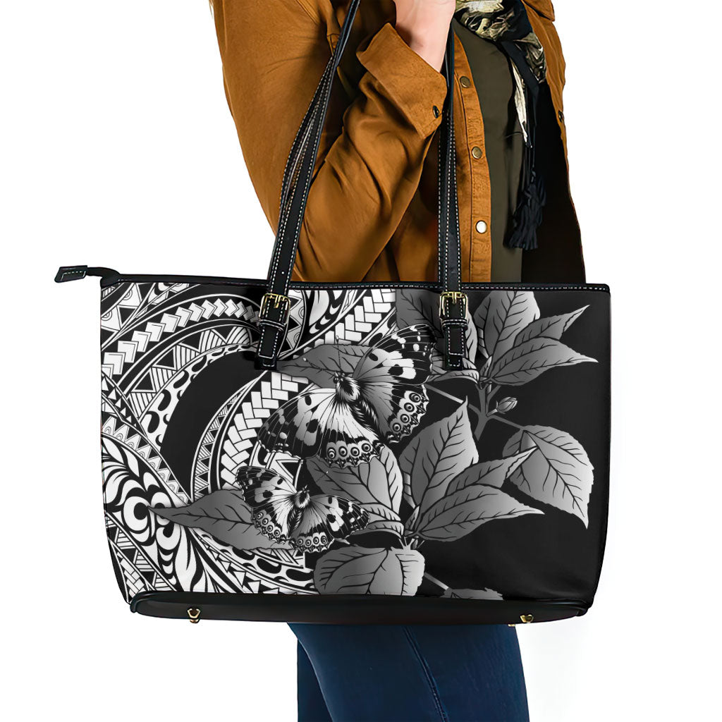 Kamehameha Butterfly Hawaii Leather Tote Bag Hawaiian Pulelehua Mamaki Black Color LT14 - Polynesian Pride