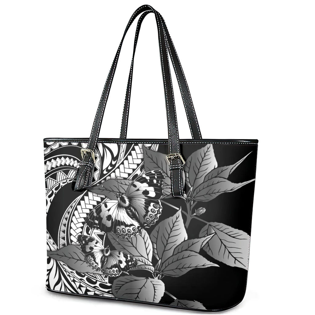 Kamehameha Butterfly Hawaii Leather Tote Bag Hawaiian Pulelehua Mamaki Black Color LT14 - Polynesian Pride