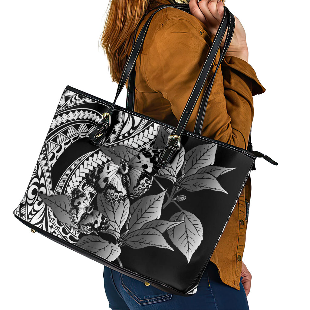 Kamehameha Butterfly Hawaii Leather Tote Bag Hawaiian Pulelehua Mamaki Black Color LT14 - Polynesian Pride