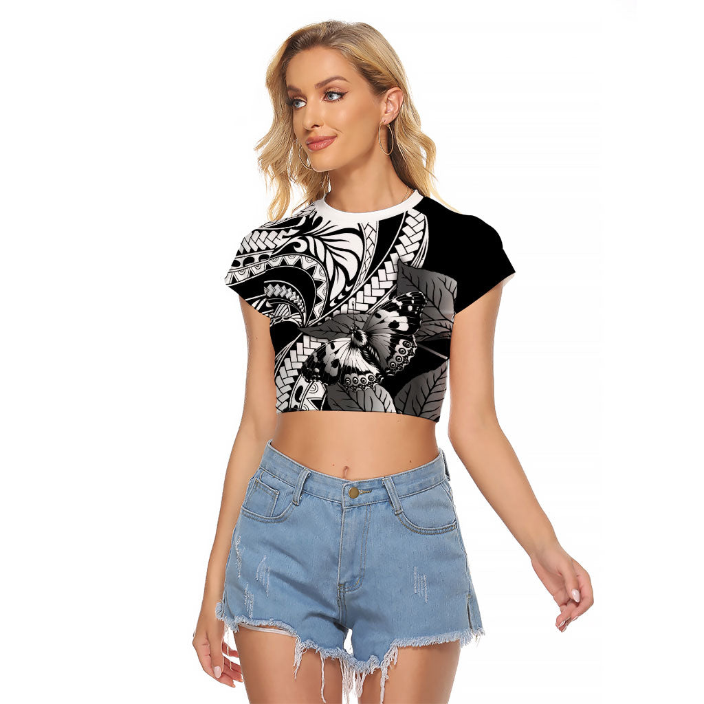 Kamehameha Butterfly Hawaii Raglan Cropped T Shirt Hawaiian Pulelehua Mamaki Black Color