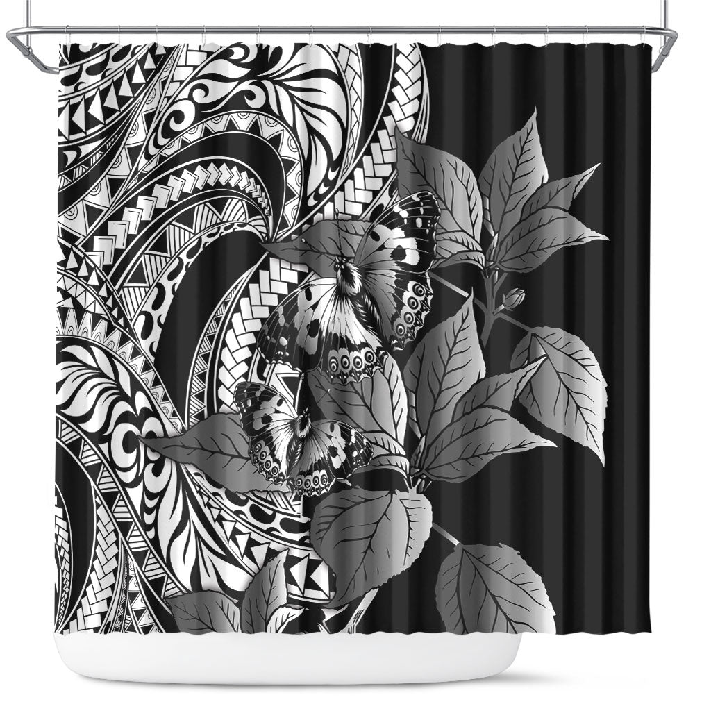 Kamehameha Butterfly Hawaii Shower Curtain Hawaiian Pulelehua Mamaki Black Color LT14 Black - Polynesian Pride