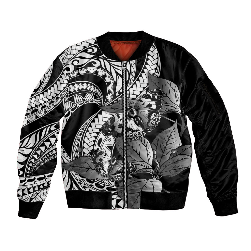 Kamehameha Butterfly Hawaii Sleeve Zip Bomber Jacket Hawaiian Pulelehua Mamaki Black Color LT14 Unisex Black - Polynesian Pride