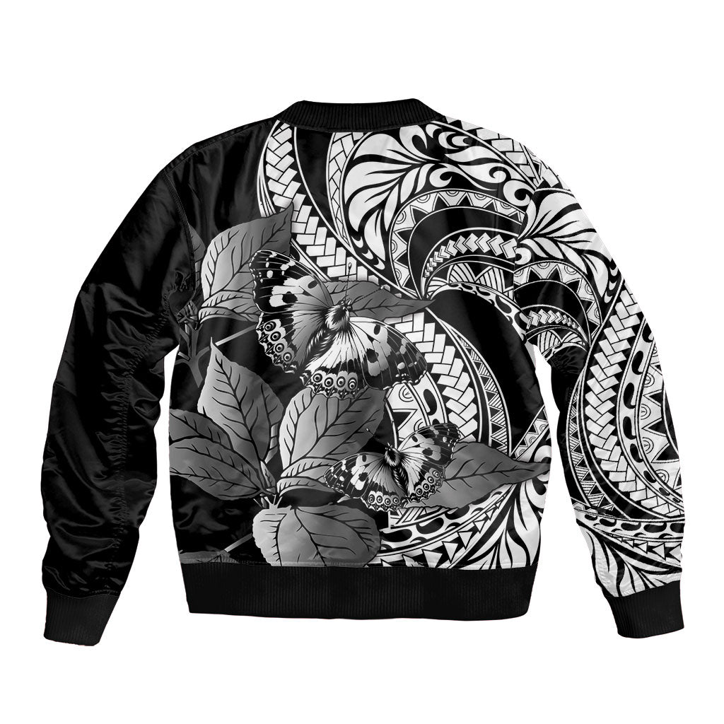 Kamehameha Butterfly Hawaii Sleeve Zip Bomber Jacket Hawaiian Pulelehua Mamaki Black Color LT14 - Polynesian Pride