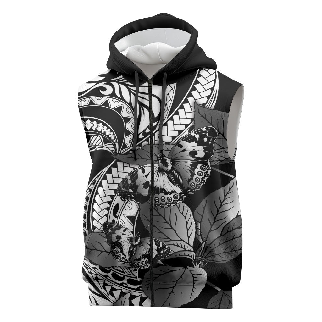 Kamehameha Butterfly Hawaii Sleeveless Zip Hoodie Hawaiian Pulelehua Mamaki Black Color LT14 Black - Polynesian Pride