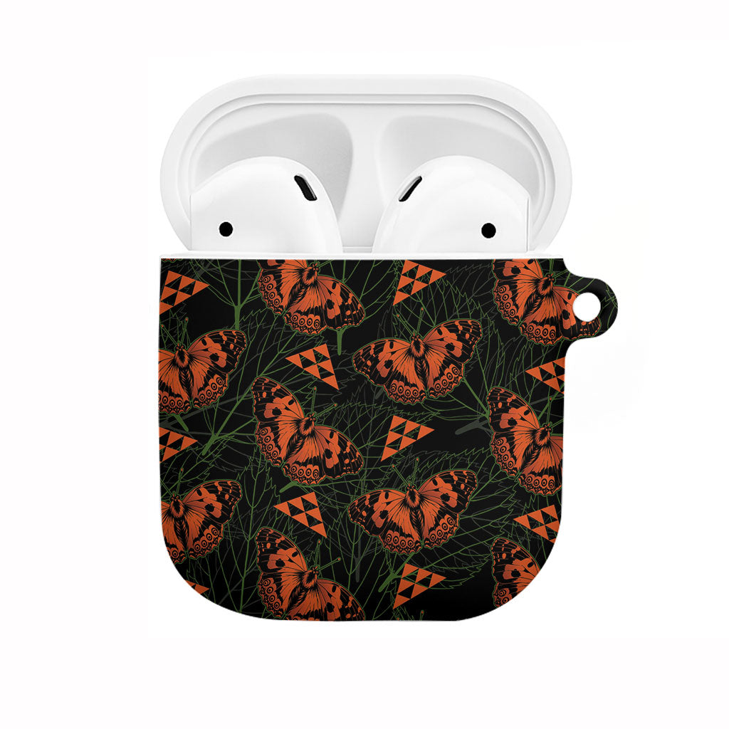 Kamehameha Butterfly Mamaki Hawaii AirPods Case Pulelehua Hawaiian Kakau Seamless Style LT14 Black - Polynesian Pride