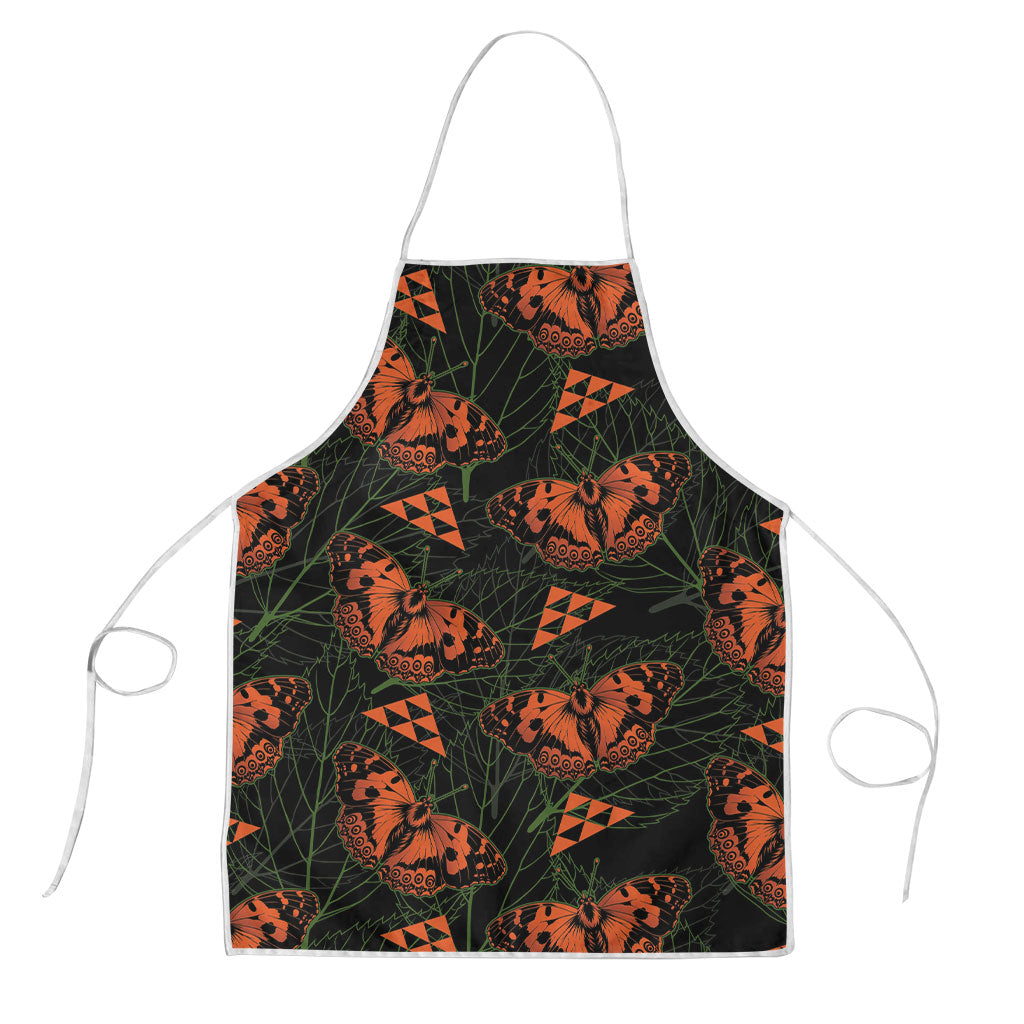 Kamehameha Butterfly Mamaki Hawaii Apron Pulelehua Hawaiian Kakau Seamless Style LT14 Black - Polynesian Pride