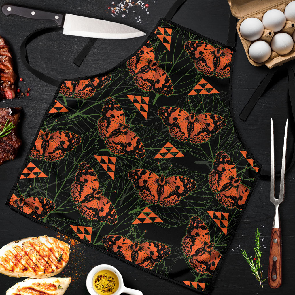 Kamehameha Butterfly Mamaki Hawaii Apron Pulelehua Hawaiian Kakau Seamless Style LT14 Black - Polynesian Pride
