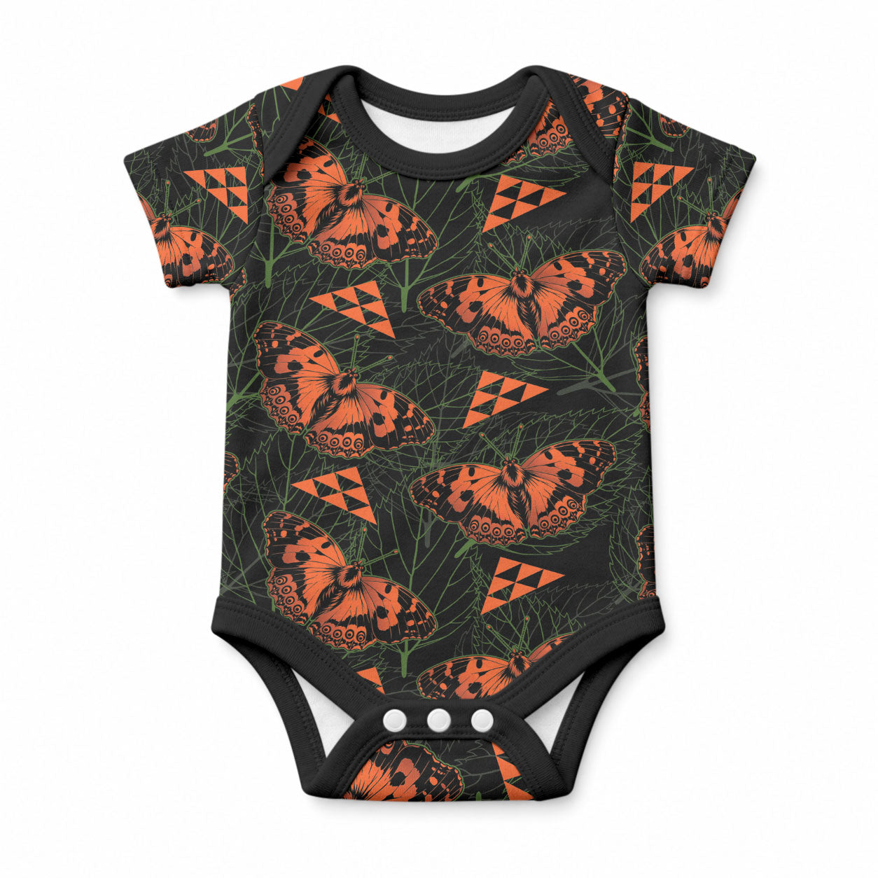 Kamehameha Butterfly Mamaki Hawaii Baby Onesie Pulelehua Hawaiian Kakau Seamless Style LT14 Black - Polynesian Pride