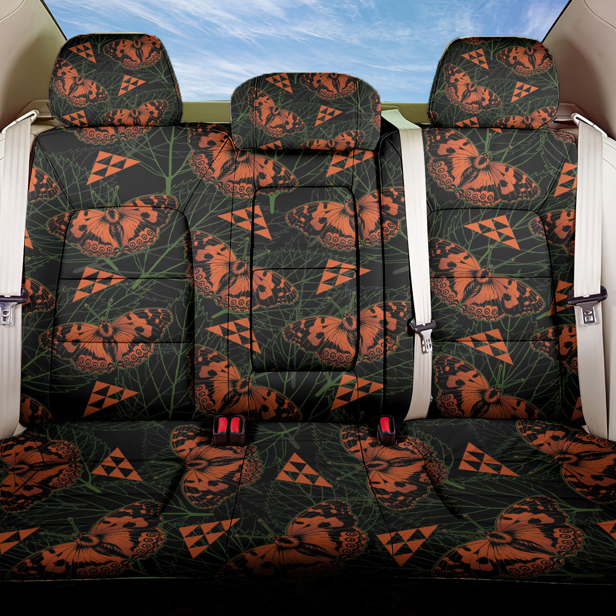 Kamehameha Butterfly Mamaki Hawaii Back Car Seat Cover Pulelehua Hawaiian Kakau Seamless Style LT14 One Size Black - Polynesian Pride