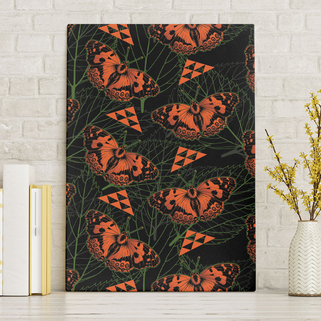 Kamehameha Butterfly Mamaki Hawaii Canvas Wall Art Pulelehua Hawaiian Kakau Seamless Style LT14 Without Frame Black - Polynesian Pride
