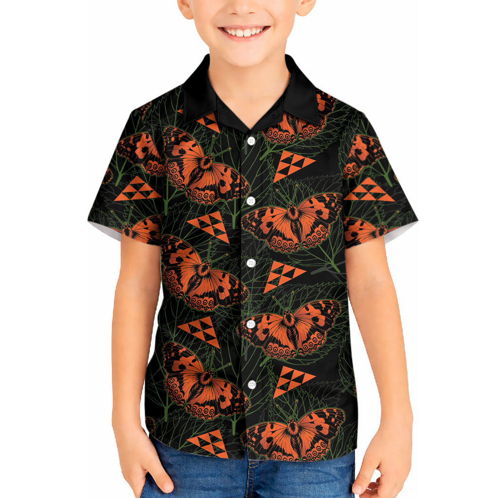 Kamehameha Butterfly Mamaki Hawaii Kid Hawaiian Shirt Pulelehua Hawaiian Kakau Seamless Style LT14 Kid Black - Polynesian Pride