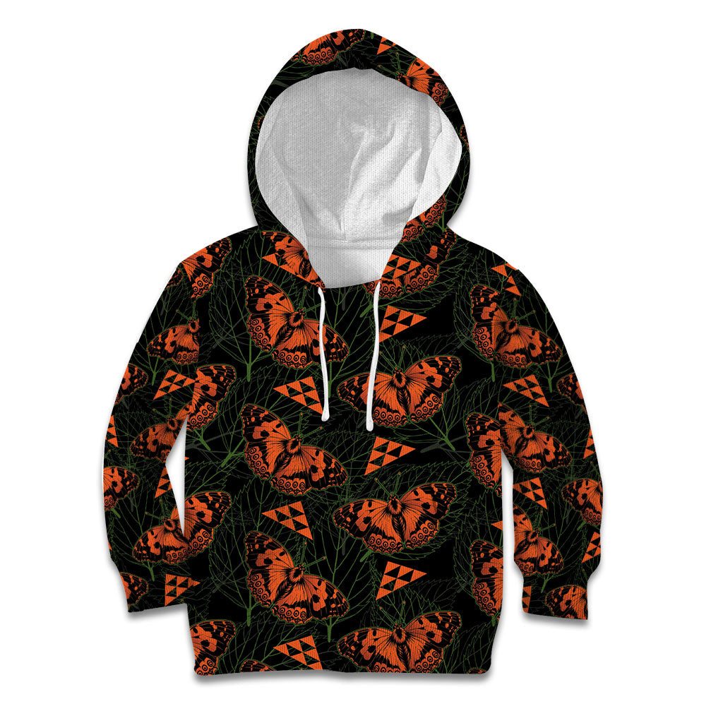 Kamehameha Butterfly Mamaki Hawaii Kid Hoodie Pulelehua Hawaiian Kakau Seamless Style LT14 Hoodie Black - Polynesian Pride