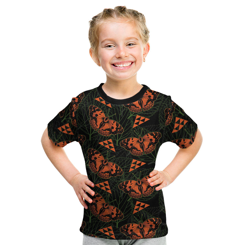 Kamehameha Butterfly Mamaki Hawaii Kid T Shirt Pulelehua Hawaiian Kakau Seamless Style LT14 Black - Polynesian Pride