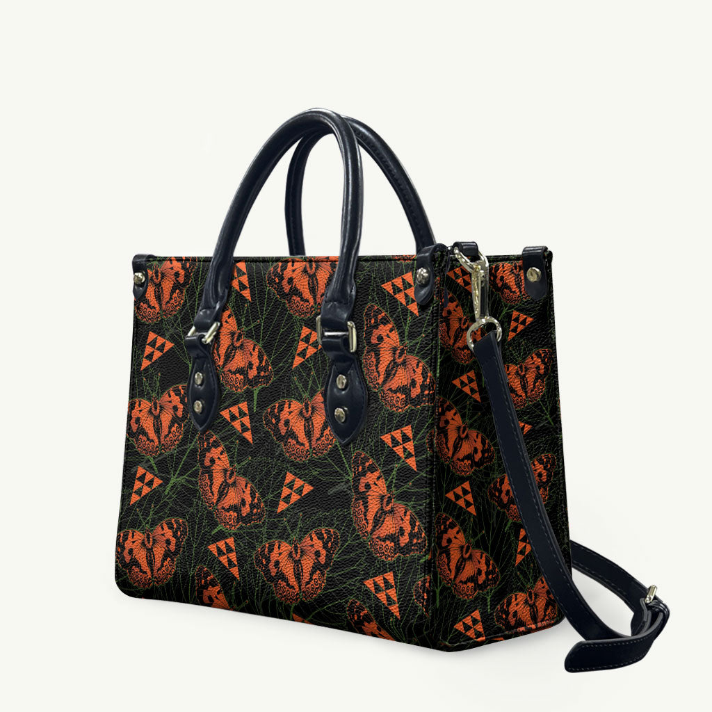 Kamehameha Butterfly Mamaki Hawaii Leather Bag Pulelehua Hawaiian Kakau Seamless Style LT14 Black - Polynesian Pride