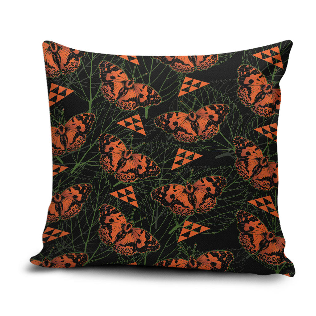 Kamehameha Butterfly Mamaki Hawaii Pillow Cover Pulelehua Hawaiian Kakau Seamless Style LT14 Black - Polynesian Pride