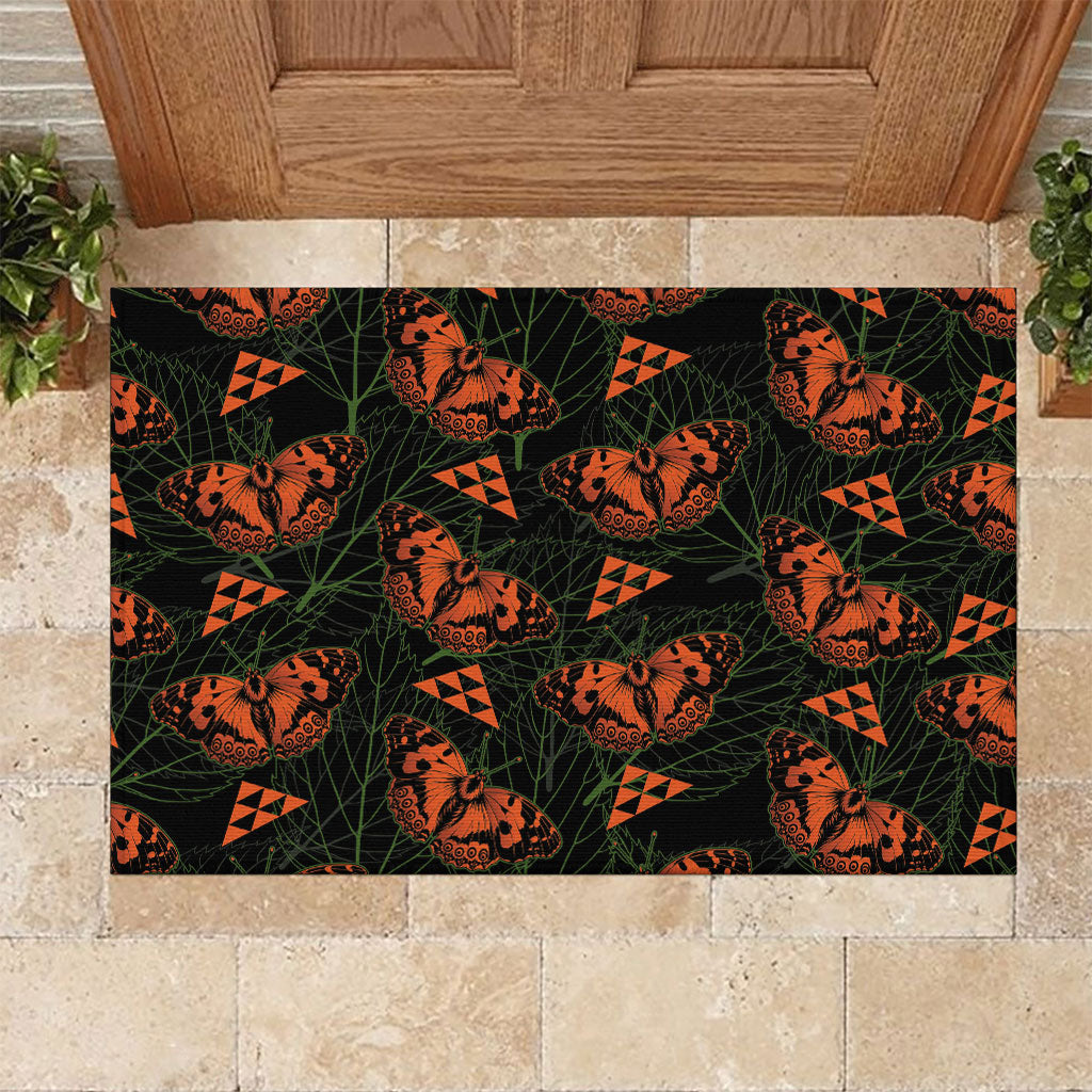 Kamehameha Butterfly Mamaki Hawaii Rubber Doormat Pulelehua Hawaiian Kakau Seamless Style LT14 Black - Polynesian Pride