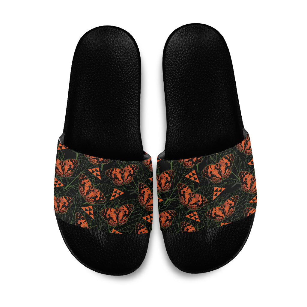 Kamehameha Butterfly Mamaki Hawaii Slide Sandals Pulelehua Hawaiian Kakau Seamless Style
