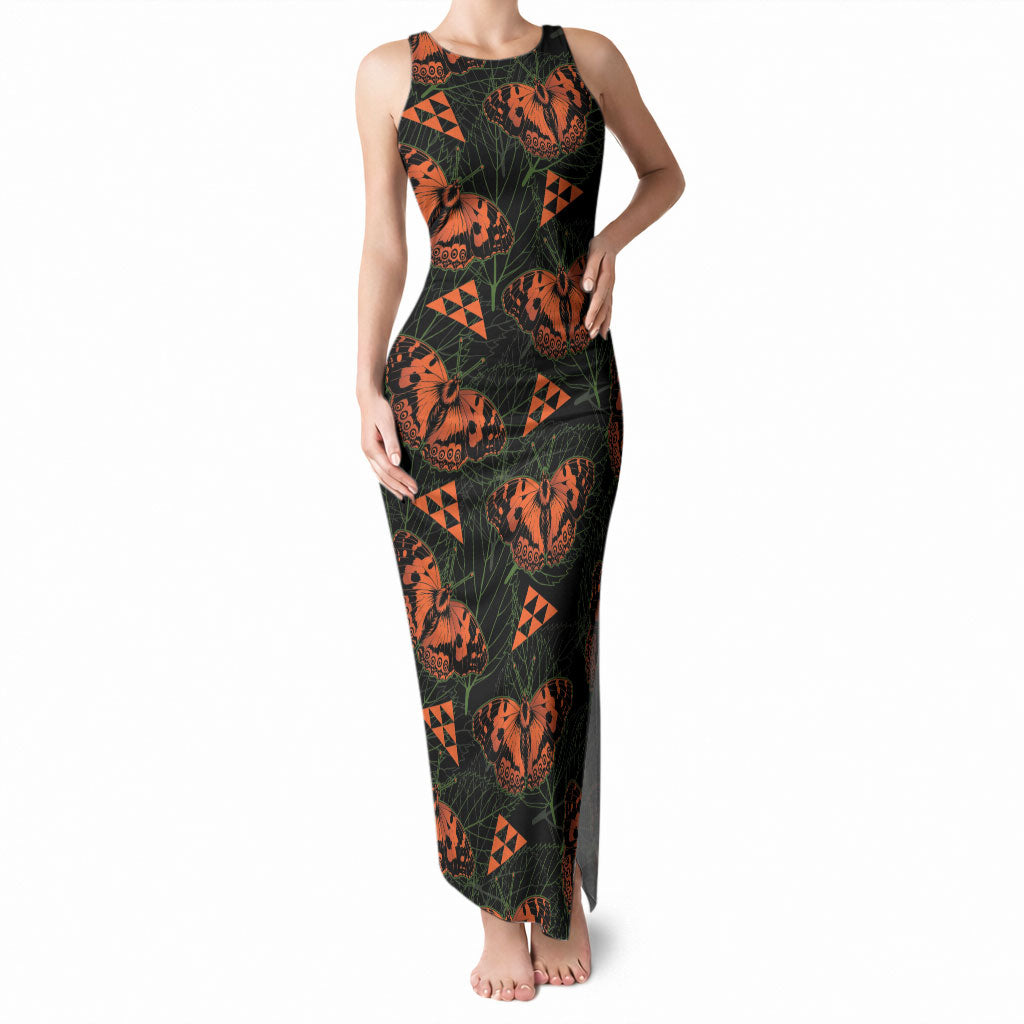 Kamehameha Butterfly Mamaki Hawaii Tank Maxi Dress Pulelehua Hawaiian Kakau Seamless Style
