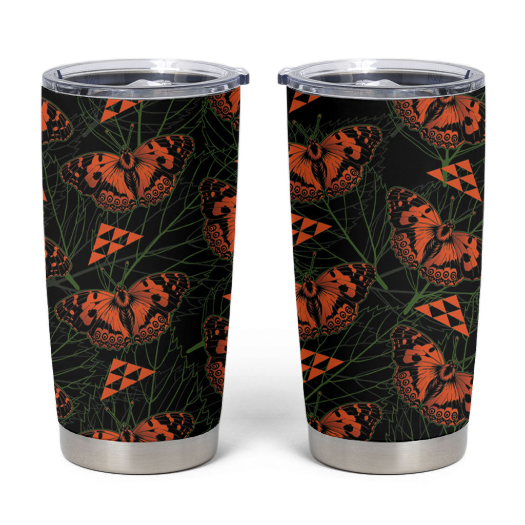 Kamehameha Butterfly Mamaki Hawaii Tumbler Cup Pulelehua Hawaiian Kakau Seamless Style LT14 Black - Polynesian Pride