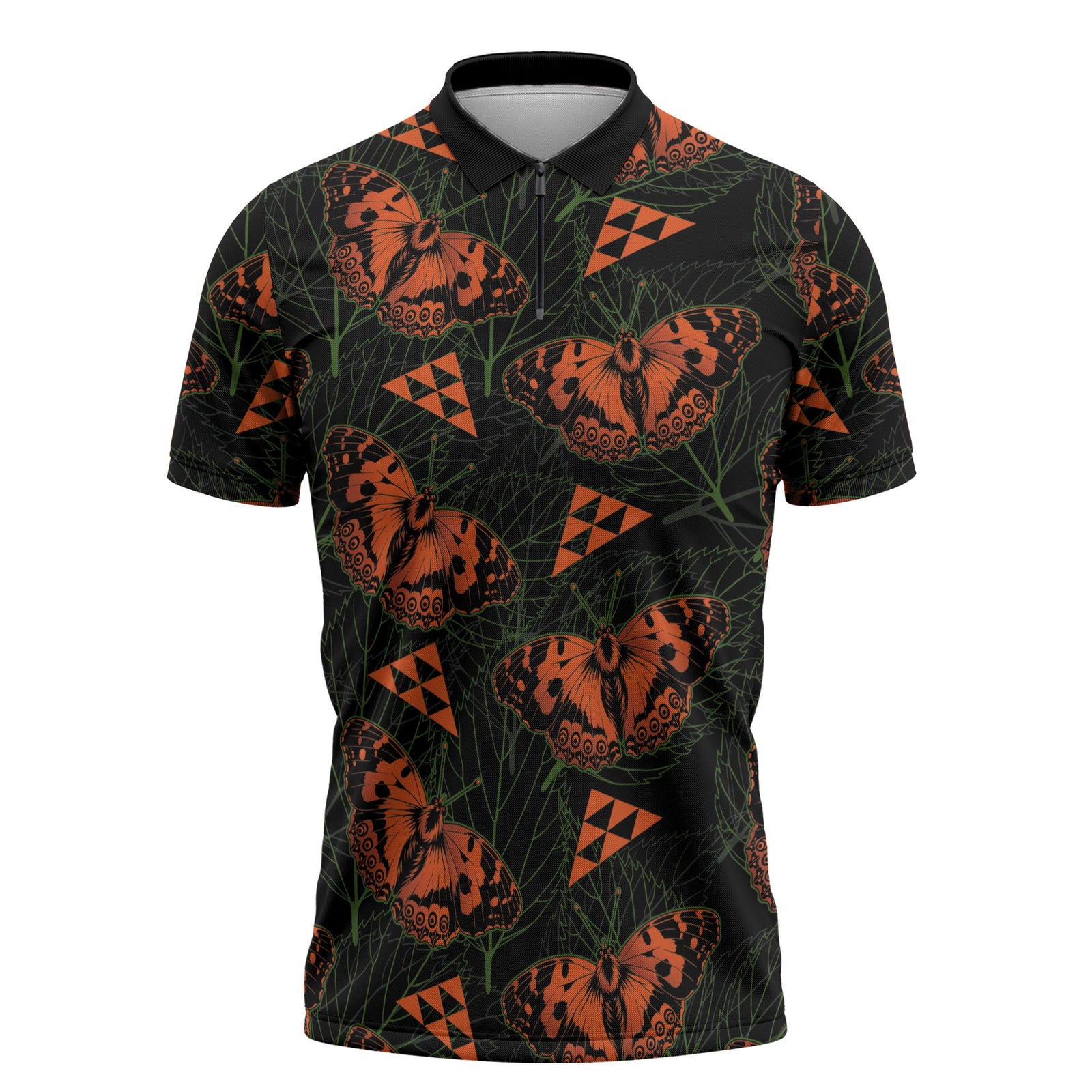 Kamehameha Butterfly Mamaki Hawaii Zipper Polo Shirt Pulelehua Hawaiian Kakau Seamless Style