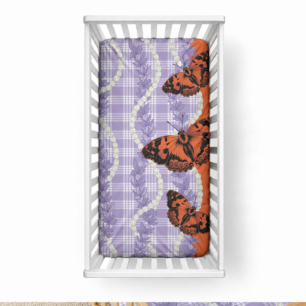 Kamehameha Butterfly Palaka Hawaii Baby Bed Cover Pulelehua Honohono Pikake Lei LT14 28 × 52 in Purple - Polynesian Pride