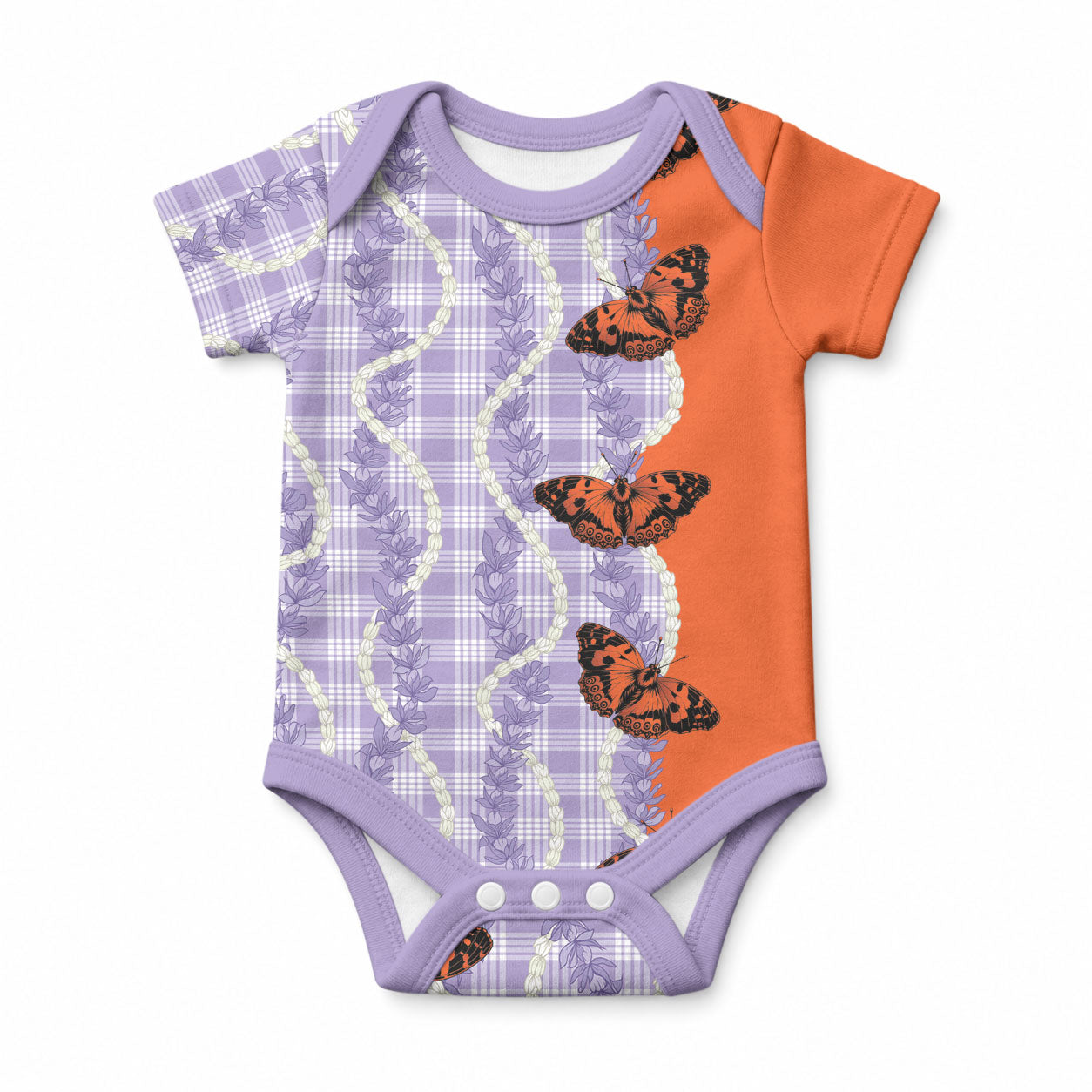 Kamehameha Butterfly Palaka Hawaii Baby Onesie Pulelehua Honohono Pikake Lei