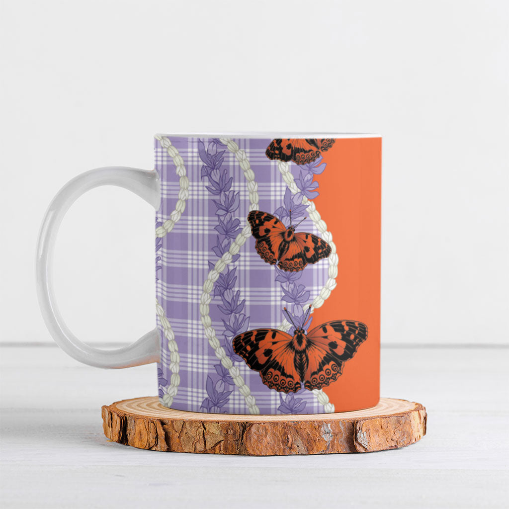 Kamehameha Butterfly Palaka Hawaii Ceramic Mug Pulelehua Honohono Pikake Lei