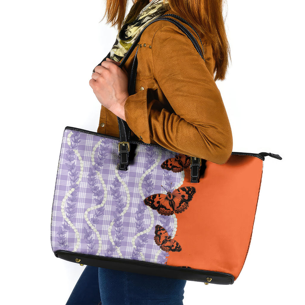 Kamehameha Butterfly Palaka Hawaii Leather Tote Bag Pulelehua Honohono Pikake Lei