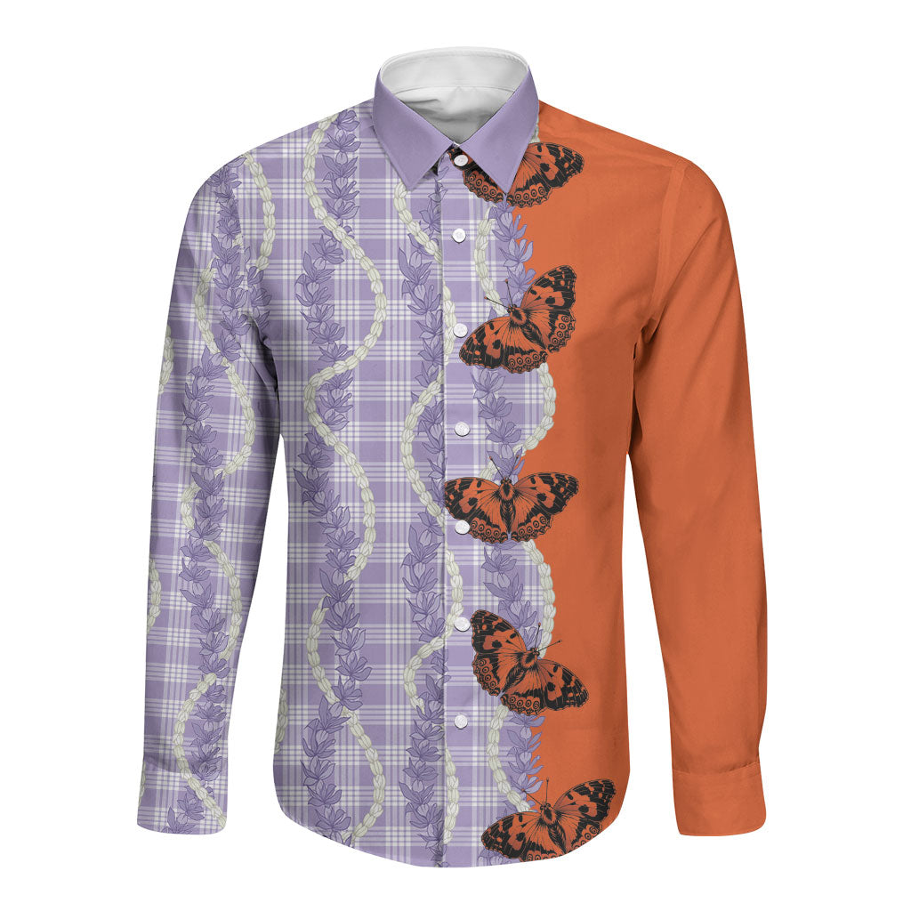 Kamehameha Butterfly Palaka Hawaii Long Sleeve Button Shirt Pulelehua Honohono Pikake Lei