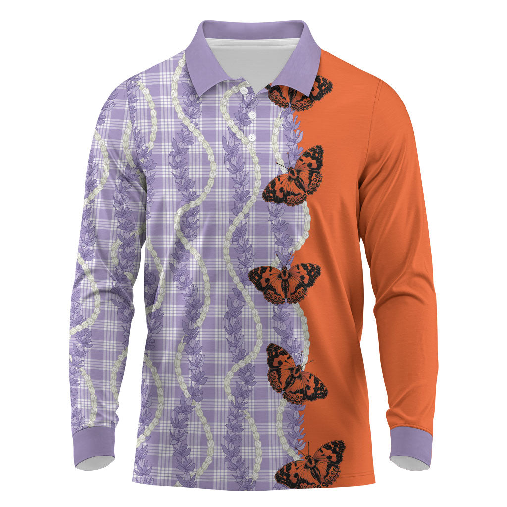 Kamehameha Butterfly Palaka Hawaii Long Sleeve Polo Shirt Pulelehua Honohono Pikake Lei