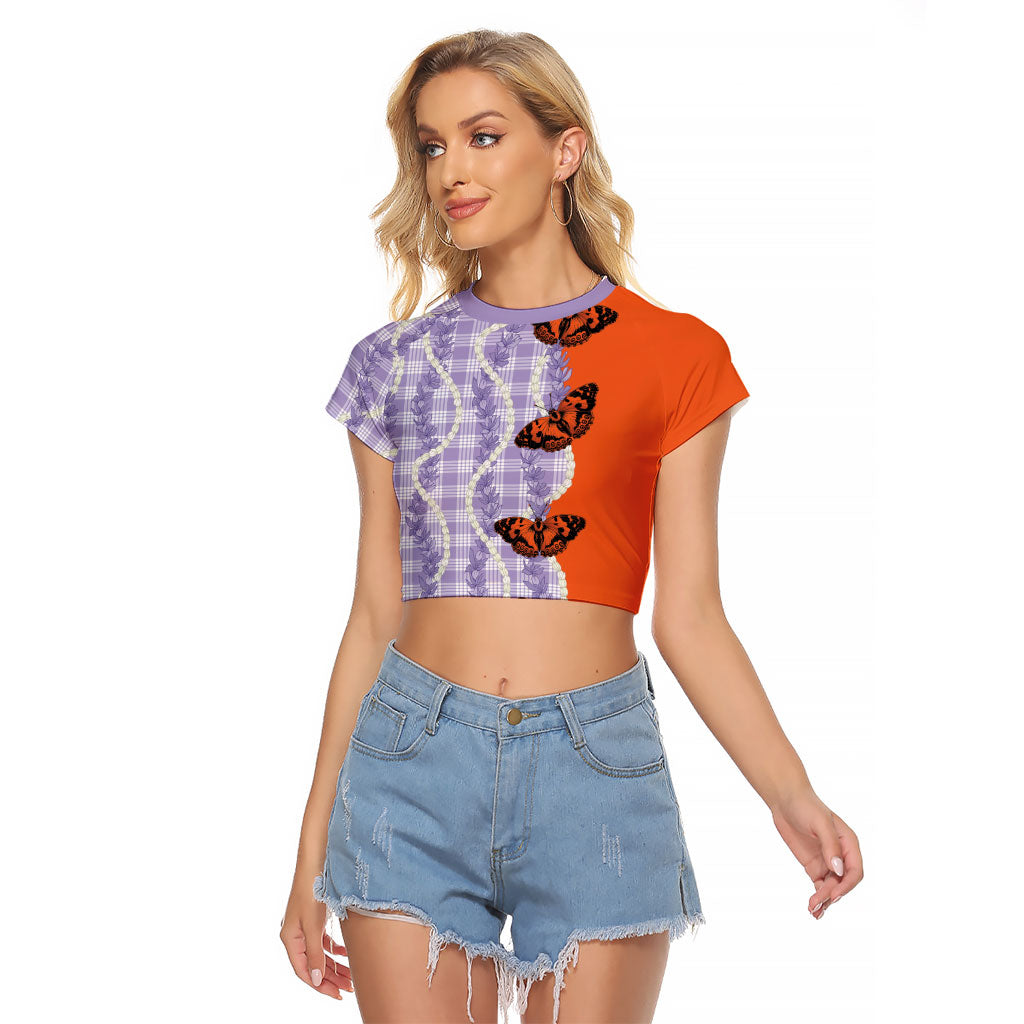 Kamehameha Butterfly Palaka Hawaii Raglan Cropped T Shirt Pulelehua Honohono Pikake Lei