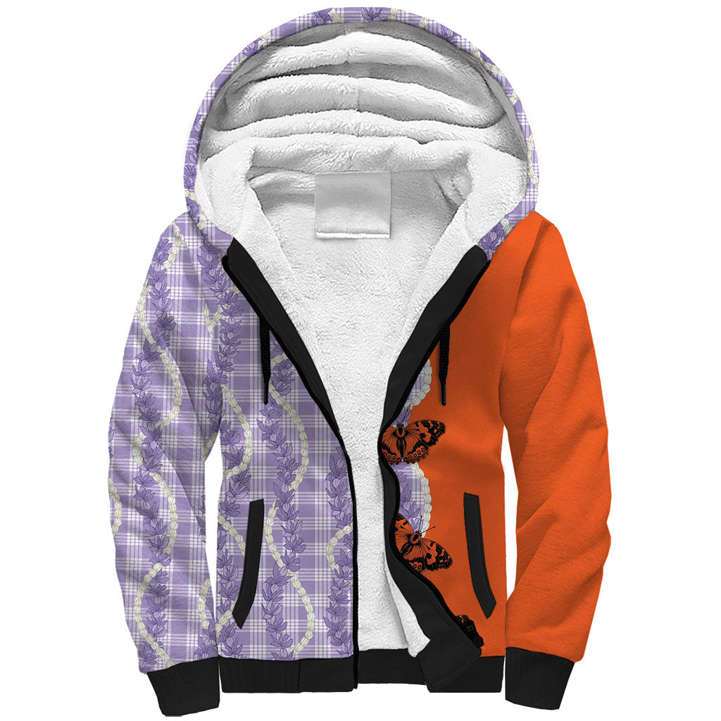 Kamehameha Butterfly Palaka Hawaii Sherpa Hoodie Pulelehua Honohono Pikake Lei