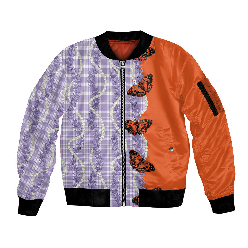 Kamehameha Butterfly Palaka Hawaii Sleeve Zip Bomber Jacket Pulelehua Honohono Pikake Lei
