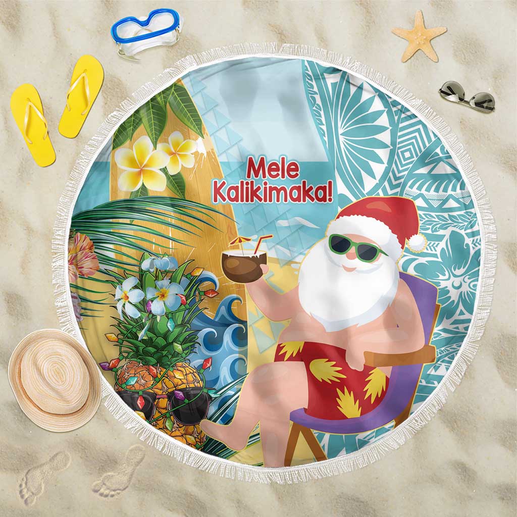 Aloha Hawaii Mele Kalikimaka Beach Blanket Chilling Santa With Pineapple - Polynesian Pattern LT14 One Size 150cm Cyan - Polynesian Pride