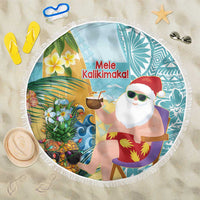Aloha Hawaii Mele Kalikimaka Beach Blanket Chilling Santa With Pineapple - Polynesian Pattern LT14 One Size 150cm Cyan - Polynesian Pride