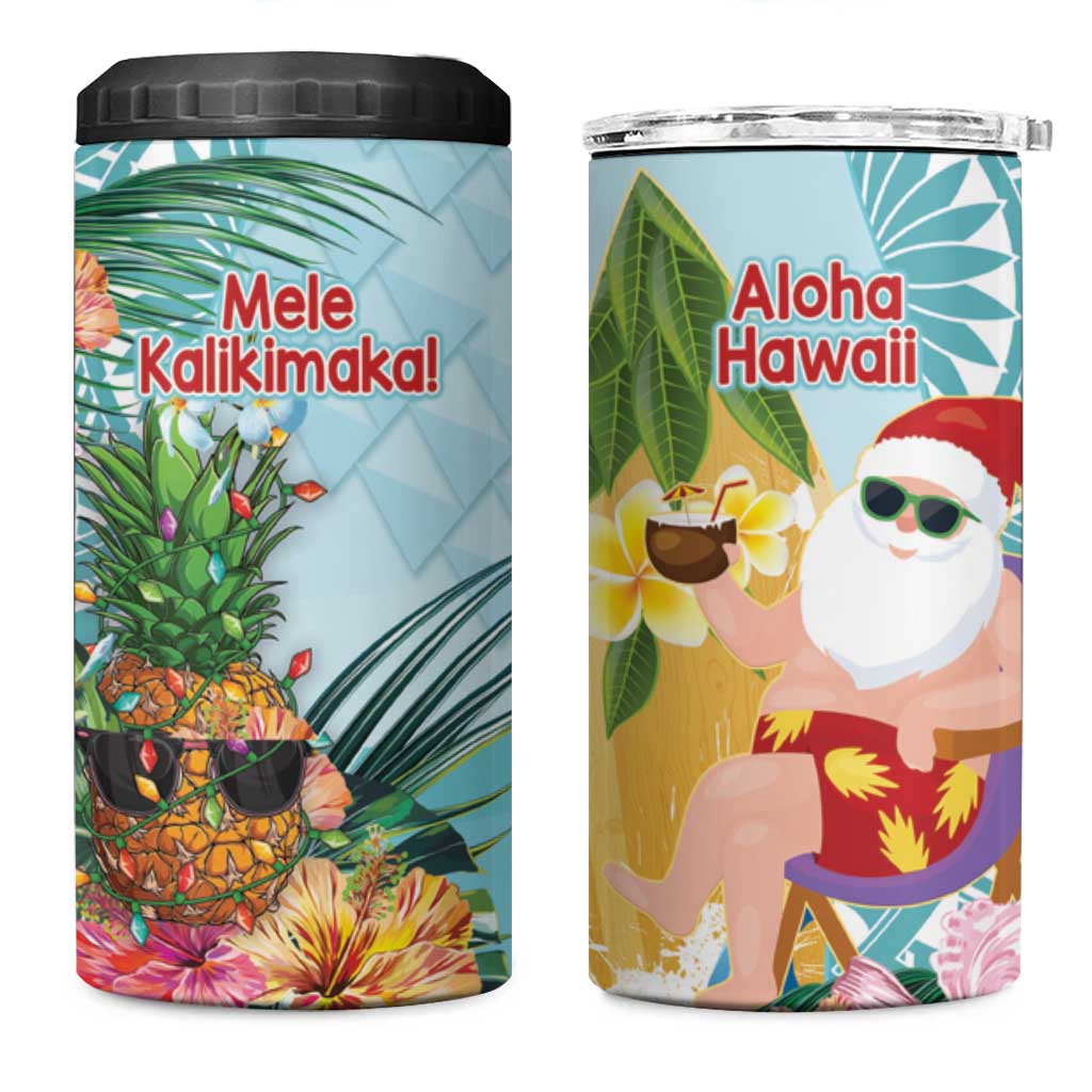 Aloha Hawaii Mele Kalikimaka 4 in 1 Can Cooler Tumbler Chilling Santa With Pineapple - Polynesian Pattern LT14 One Size: 16 oz Cyan - Polynesian Pride