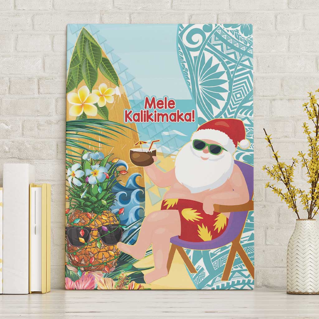 Aloha Hawaii Mele Kalikimaka Canvas Wall Art Chilling Santa With Pineapple - Polynesian Pattern LT14 Without Frame Cyan - Polynesian Pride
