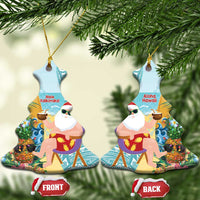 Aloha Hawaii Mele Kalikimaka Ceramic Ornament Chilling Santa With Pineapple - Polynesian Pattern LT14 Christmas Tree Cyan - Polynesian Pride