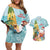 Aloha Hawaii Mele Kalikimaka Couples Matching Off Shoulder Short Dress and Hawaiian Shirt Chilling Santa With Pineapple - Polynesian Pattern