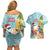 Aloha Hawaii Mele Kalikimaka Couples Matching Off Shoulder Short Dress and Hawaiian Shirt Chilling Santa With Pineapple - Polynesian Pattern