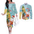 Aloha Hawaii Mele Kalikimaka Couples Matching Off The Shoulder Long Sleeve Dress and Long Sleeve Button Shirt Chilling Santa With Pineapple - Polynesian Pattern