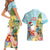 Aloha Hawaii Mele Kalikimaka Couples Matching Short Sleeve Bodycon Dress and Hawaiian Shirt Chilling Santa With Pineapple - Polynesian Pattern