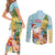 Aloha Hawaii Mele Kalikimaka Couples Matching Short Sleeve Bodycon Dress and Long Sleeve Button Shirt Chilling Santa With Pineapple - Polynesian Pattern