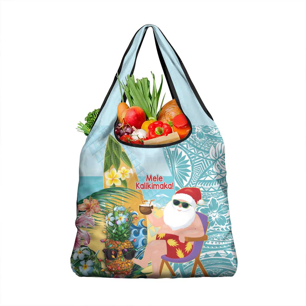 Aloha Hawaii Mele Kalikimaka Grocery Bag Chilling Santa With Pineapple - Polynesian Pattern LT14 1-pack One Size Cyan - Polynesian Pride