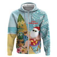 Aloha Hawaii Mele Kalikimaka Hoodie Chilling Santa With Pineapple - Polynesian Pattern LT14 Zip Hoodie Cyan - Polynesian Pride